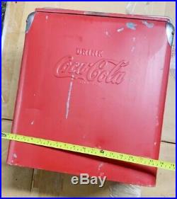 Vintage 1950s Red Metal Drink Coca-Cola Ice Chest Picnic Cooler- Nice Shape