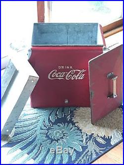 Vintage 1950s Red Metal Embossed Coca Cola Cooler with Original Tray, Rare