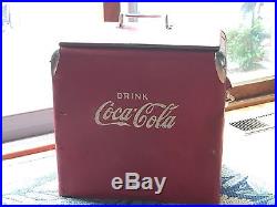 Vintage 1950s Red Metal Embossed Coca Cola Cooler with Original Tray, Rare