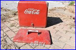 Vintage 1950s Red Metal Embossed Coca Cola Cooler with Original Tray& drain / Rare