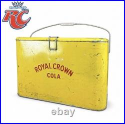 Vintage 1950s Yellow Royal Crown Cola Metal Cooler Ice Chest w tray. Very Clean