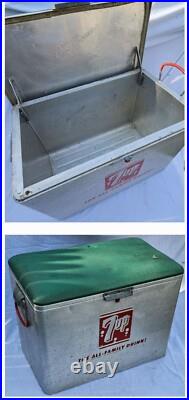Vintage 1960's Metal 7up 7 Up Soda Pop Embossed Padded Cooler Ice Chest Sign 22 Vintage 1960's Metal 7up 7 Up Soda Pop Embossed Padded Cooler Ice Chest Sign 22