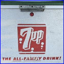 Vintage 1960's Metal 7up 7 Up Soda Pop Embossed Padded Cooler Ice Chest Sign 22 Vintage 1960's Metal 7up 7 Up Soda Pop Embossed Padded Cooler Ice Chest Sign 22