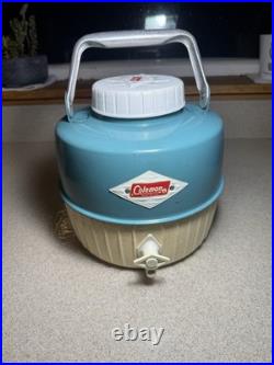 Vintage 1960s Coleman 1 Gallon Metal Water Jug Cooler Teal Cream Made in USA