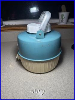 Vintage 1960s Coleman 1 Gallon Metal Water Jug Cooler Teal Cream Made in USA