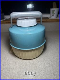 Vintage 1960s Coleman 1 Gallon Metal Water Jug Cooler Teal Cream Made in USA