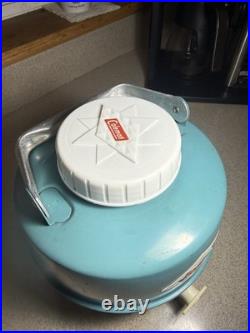 Vintage 1960s Coleman 1 Gallon Metal Water Jug Cooler Teal Cream Made in USA