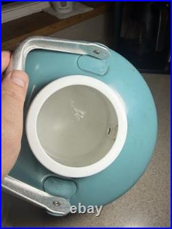 Vintage 1960s Coleman 1 Gallon Metal Water Jug Cooler Teal Cream Made in USA