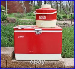 Vintage 1960s Red Metal COLEMAN Snow Lite Camping Cooler Ice Chest, Jug 5255-703