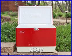 Vintage 1960s Red Metal COLEMAN Snow Lite Camping Cooler Ice Chest, Jug 5255-703