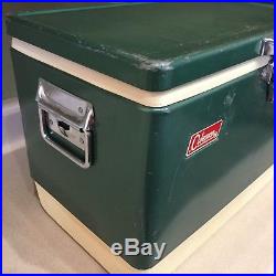 Vintage 1968 Green Metal Coleman Chest Ice Cooler Tray Camping Made in the USA