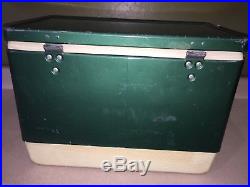Vintage 1968 Green Metal Coleman Chest Ice Cooler Tray Camping Made in the USA