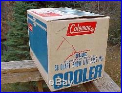 Vintage 1970's COLEMAN Blue METAL Cooler, opener spigot DIAMOND LOGO withBOX NICE