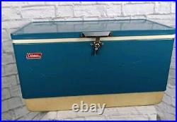 Vintage 1970's COLEMAN Snow-Lite Metal COOLER Blue ICE CHEST 28 x 15x 16 Tall