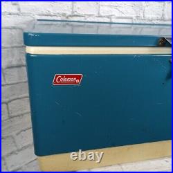 Vintage 1970's COLEMAN Snow-Lite Metal COOLER Blue ICE CHEST 28 x 15x 16 Tall