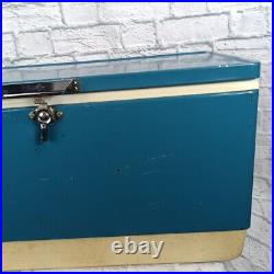 Vintage 1970's COLEMAN Snow-Lite Metal COOLER Blue ICE CHEST 28 x 15x 16 Tall