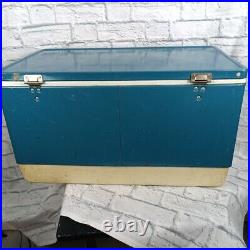 Vintage 1970's COLEMAN Snow-Lite Metal COOLER Blue ICE CHEST 28 x 15x 16 Tall