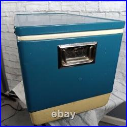 Vintage 1970's COLEMAN Snow-Lite Metal COOLER Blue ICE CHEST 28 x 15x 16 Tall