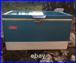 Vintage 1970s Beautiful Blue Kool Color Metal Chest Cooler Wide Big NICE 22x13