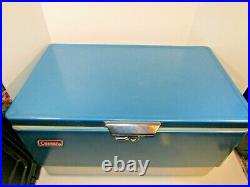 Vintage 1970s COLEMAN Beautiful Blue Color Metal Chest Cooler 22X13.5X12