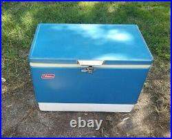 Vintage 1970s Coleman Blue Metal Chest Cooler 22x16x13 Double Openers