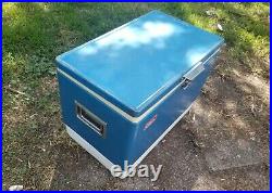 Vintage 1970s Coleman Blue Metal Chest Cooler 22x16x13 Double Openers