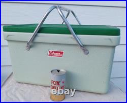 Vintage 1970s Coleman Cooler Metal Folding Handles Lime Green Beer Can bonus