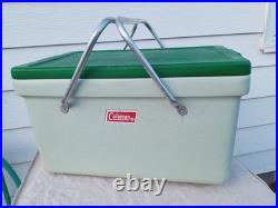 Vintage 1970s Coleman Cooler Metal Folding Handles Lime Green Beer Can bonus