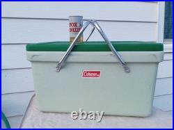 Vintage 1970s Coleman Cooler Metal Folding Handles Lime Green Beer Can bonus