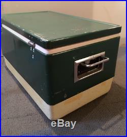 Vintage 1970s Coleman Green Metal Cooler 44qt Large 22.5 x 13.5 x 12.5