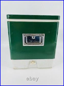 Vintage 1970s Coleman Green Metal Cooler Camping Fishing Ice Chest Bottle Opener