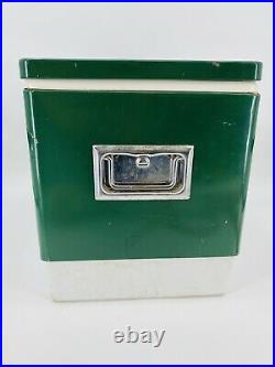 Vintage 1970s Coleman Green Metal Cooler Camping Fishing Ice Chest Bottle Opener