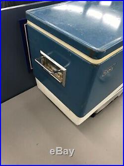 Vintage 1970s Coleman Large Metal Cooler Ice Chest Box Blue with Bottle Openers