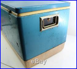 Vintage 1970s Coleman XL Metal Cooler Ice Chest Box Blue with Bottle Opener 28