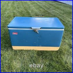 Vintage 1970s Large Blue Coleman Snow-Lite Cooler Metal Cooler 28x16x15 WithTrays