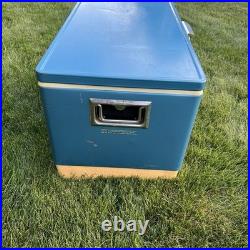 Vintage 1970s Large Blue Coleman Snow-Lite Cooler Metal Cooler 28x16x15 WithTrays