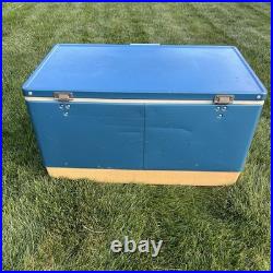 Vintage 1970s Large Blue Coleman Snow-Lite Cooler Metal Cooler 28x16x15 WithTrays