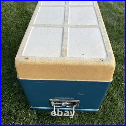 Vintage 1970s Large Blue Coleman Snow-Lite Cooler Metal Cooler 28x16x15 WithTrays