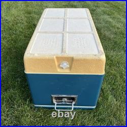 Vintage 1970s Large Blue Coleman Snow-Lite Cooler Metal Cooler 28x16x15 WithTrays
