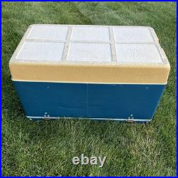 Vintage 1970s Large Blue Coleman Snow-Lite Cooler Metal Cooler 28x16x15 WithTrays