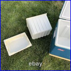 Vintage 1970s Large Blue Coleman Snow-Lite Cooler Metal Cooler 28x16x15 WithTrays