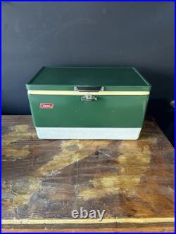 Vintage 1970s Large Coleman Green White Metal / Plastic Cooler