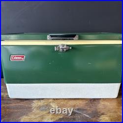 Vintage 1970s Large Coleman Green White Metal / Plastic Cooler