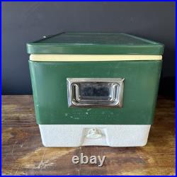 Vintage 1970s Large Coleman Green White Metal / Plastic Cooler