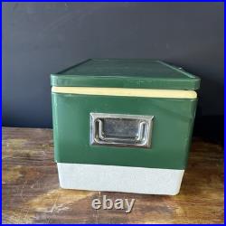 Vintage 1970s Large Coleman Green White Metal / Plastic Cooler