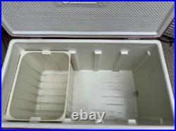 Vintage 1970s Metal Coleman Red/White Ice Chest Cooler Size 27.5 x 16 x 15 in