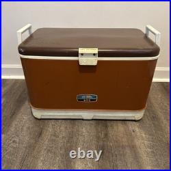 Vintage 1970s Thermos Metal Ice Chest Cooler Brown & Copper Orange USA Camping