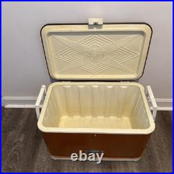 Vintage 1970s Thermos Metal Ice Chest Cooler Brown & Copper Orange USA Camping
