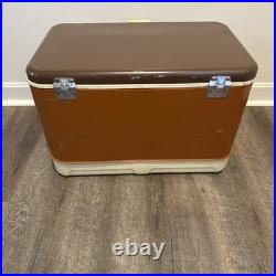 Vintage 1970s Thermos Metal Ice Chest Cooler Brown & Copper Orange USA Camping