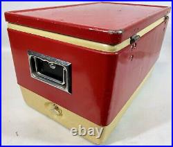 Vintage 1971 Coleman 22 Red Paint Metal Plastic Beach Camp Hiking Chest Cooler